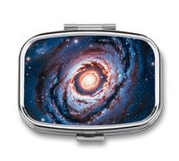 Planet Stars and Galaxy Pill Case with 2 Compartment, Pill Organizer Portable Square Pill Box,Vitamin Pill Organizer for Pocket Purse and Travel