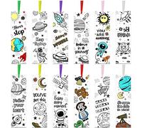 Planet Style 108 Pcs Color Your Own Inspirational Bookmarks for Kids & Students - DIY Motivational Coloring Blank Paper Bookmarks for Teachers & Students - Birthday DIY Supplies