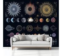 Planet Sun Moon Astrology Mysterious Wall Mural Wallpaper 400 x 280 cm, Black Printed Wall Covering Backdrop, Large Wall Art Decor for Home Office, Bedroom & Living Room