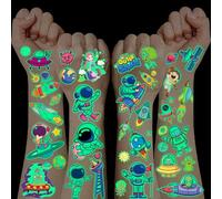 Planet Tattoos for Kids,100+ PCS Temporary Tattoos Party Bags Fillers for Kids Tattoos Boys Glow in The Dark Stickers Space Toys for Boys 3 4 5 6 7 8 9 10 11 12 Year Old Boys Gifts Party Favours