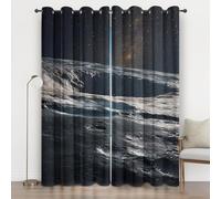 Planet Universum Blackout Curtains 102 Inches Long, Space Galaxy Eyelet Curtains, Thermal Insulated for Living Room Bedroom Window Privacy Drapes 2 Panels Home Decor, Black H58wu
