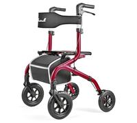 PLANET WALK Foldable Rollator Walker: 10" & 8" All-Terrain Wheels, 300lb Capacity, Treaded Rubber Tires, Breathable Seat & Backrest, Lightweight Mobility Aid for Seniors, Red