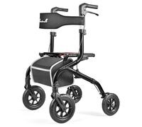 PLANET WALK Foldable Rollator Walker: 10" & 8" All-Terrain Wheels, 300lb Capacity, Treaded Rubber Tires, Breathable Seat & Backrest, Lightweight Mobility Aid for Seniors, Black