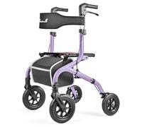 PLANET WALK Foldable Rollator Walker: 10" & 8" All-Terrain Wheels, 300lb Capacity, Treaded Rubber Tires, Breathable Seat & Backrest, Lightweight Mobility Aid for Seniors, Purple