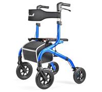 PLANET WALK Foldable Rollator Walker: 10" & 8" All-Terrain Wheels, 300lb Capacity, Treaded Rubber Tires, Breathable Seat & Backrest, Lightweight Mobility Aid for Seniors, Blue