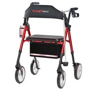 PLANET WALK Rollator Walker with Seat for Seniors, 350 lbs Heavy Duty 4 Wheel Mobility Walker, All Terrain 8" Rubber Wheels, Lightweight Foldable & Dual Height Adjustable with Cup & Cane Holder, Red
