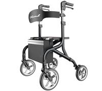 PLANET WALK Super Lightweight Rollator Walker for Seniors, Foldable Rolling Walker with Seat and 10" Rubber Front Wheels for All Terrain, Height Adjustable Backrest, Experience Comfort Anywhere-Black