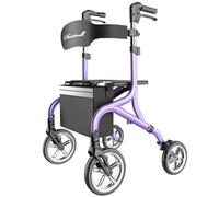 PLANET WALK Super Lightweight Rollator Walker for Seniors, Foldable Rolling Walker with Seat and 10" Rubber Front Wheels for All Terrain, Height Adjustable Backrest, Experience Comfort AnyWhere-Purple