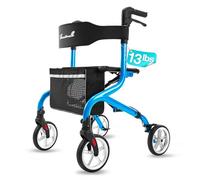 PLANET WALK Super Lightweight Rollator Walker for Traveling, Foldable Rolling Walker with Seat and 8" Rubber Wheels for All Terrain, Unique Design Aluminium Frame Sturdy Walkers for Seniors - Blue
