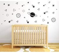 Planet Wall Decal, Boys Room Decor, Outer Space Wall Decals, Star Wall Stickers, Vinyl Wall Decals for Children Baby Kids Boys Bedroom, Nursery Decor Y04 (Black)