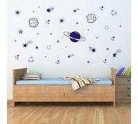 Planet Wall Decal, Boys Room Decor, Outer Space Wall Decals, Star Wall Stickers, Vinyl Wall Decals for Children Baby Kids Boys Bedroom, Nursery Decor(Y04) (Blue)