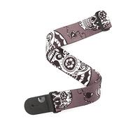 Planet Waves Sugar Skulls Woven Guitar Strap - Black, 2" Wide, Adjustable 39" to 69" - Polyester & Leather - Vintage Style - Unisex - Electric, Acoustic, Bass Guitar & Bass Strap