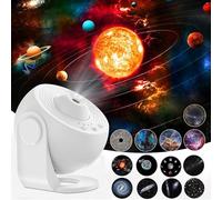 Planetarium Star Projector, Galaxy Realistic Light Projector with 12 Planet Discs, Starry Night Light Space Lamp Timed Silent 360° Rotation Adjustable Focus for Kids Adults Bedroom Living Room, White