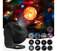 Planetarium Star Projector, Galaxy Realistic Light Projector with 12 Planet Discs, Starry Night Light Space Lamp Timed Silent 360° Rotation Adjustable Focus for Kids Adults Bedroom Living Room