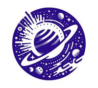 Planetary a Stylized Saturn with Rings Surrounded by Stars Planets and a City Skyline Fine Carving Decals 54.6x55cm Multi Color Selection DarkBlue
