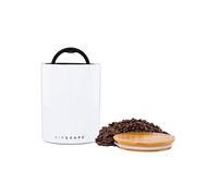 Planetary Design Airscape Ceramic Coffee and Food Kitchen Storage Canister | Patented Airtight Inner Lid with 2-Way Valve Preserves Food Freshness | Ceramic with Bamboo Top (Small, Snowflake White)