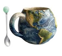 Planetary Mug Collection, Handmade Unique Space - Themed Coffee Cups with Spoon, Novelty 3D Solar System Planet Ceramic Coffee Mug, Astronaut Mug Gifts for Men Women Astronomy Lover (Earth)