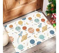 Planetary Science Popularization Door Mats Indoor, 90 x 150 cm Machine Washable Soft Doormats, Dirt Trapper Eight Planets Rocket Door Mat, Super Absorbent Entrance Rug, Non-slip Floor Mats, White