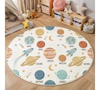 Planetary Science Popularization Kids Round Rug, Soft Non-Slip Nursery Rug, Low Pile Washable Eight Planets Rocket Kids Carpet for Boys Girls Bedroom, Classroom, Living Room, Playroom (Round 180cm )