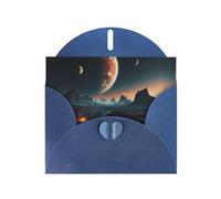 Planetary system surreal print Blue Pearlescent Paper Holiday Card with Envelope. Suitable for birthday wishes wedding congratulations and condolences.