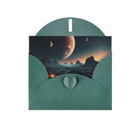 Planetary system surreal print Dark Green Pearlescent Paper Holiday Card with Envelope. Suitable for birthday wishes wedding congratulations and condolences.