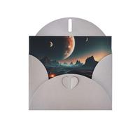 Planetary system surreal print Gray Pearlescent Paper Holiday Card with Envelope. Suitable for birthday wishes wedding congratulations and condolences.