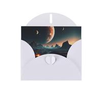 Planetary system surreal print White Pearlescent Paper Holiday Card with Envelope. Suitable for birthday wishes wedding congratulations and condolences.