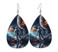 Planets And Astronaut Galaxy Print Leather Dangle Earrings For Women Elegant Drop Earrings Lightweight Fashion Jewelry