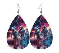 Planets And Astronaut Galaxy Print Leather Dangle Earrings For Women Elegant Drop Earrings Lightweight Fashion Jewelry