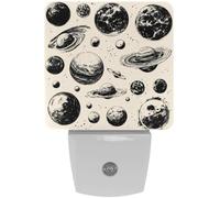 Planets and Moons Around The Universe Plug-in LED Night Light, Auto Dusk to Dawn Sensor Nightlight Lamp for Home Bedroom Bathroom Hallway Kitchen, 2 Pack