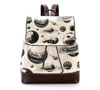 Planets and Moons around the Universe Women Laptop Backpack, PU Leather Daypack Fashion Rucksack Travel Shoulder Bag
