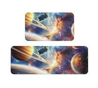 Planets And Stars In The Universe Rug Cushioned Kitchen Rugs Sets Of 2 Comfort Standing Mat For Home Decor Sink,Kitchen Mats For Floor Non Slip Washable ，Laundr 17"X47"+17"X30"