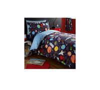 Kidz Club Planets Double Duvet Cover and 2 Pillowcase Set Bedding for Boy's Kidz Sun Mars and Moon, Polyester-Cotton, Dark Blue