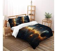 Planets Galaxies Bedding Set 3 Pieces 3D Digital Printing Cosmos Cosmic Objects Duvet Cover Set Chic Breathable Quilt Cover Girl Woman with Pillowcase Super King（260x220cm）