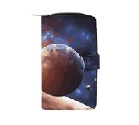 Planets in Space Background Leather Long Wallet Adult Travel Zipper Long Purse Multi-functional Credit Card Holder 12 Card Slot
