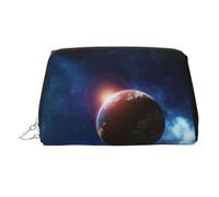 Planets in Space Background Stylish Portable Cosmetic Bag with Full-Print Design â€“ Durable PVC Leather Makeup & Toiletry Organizer for Home & Travel Use
