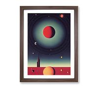 Planets In Space No.1 Framed Print | A2 Walnut Framed Wall Art | Ready to Hang | Modern Space Picture | Living Room Bedroom Lounge Office