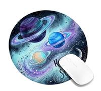 Planets Small Mouse Pad, Cosmic Fanciful Stars Moon Space Blue Round Rubber Smooth Portable Mini Desk Mousepad Desk Accessories for Gaming Computer Laptop Round 8x8 Inch