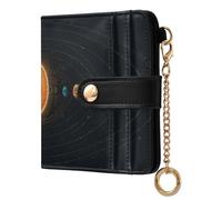 Planets Solar System Black Pattern Small Women Wallet PU Leather RFID Blocking Bifold Compact Card Holder with Zipper Coin Pocket Purse for Ladies Girls Women