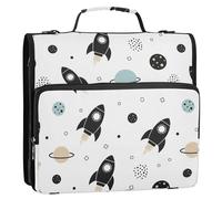 Planets Space White Pattern 3 Ring Zipper Binder with Shoulder Strap Handle 1.5 inch Ring Zipper Binder 500 Sheets Capacity Portfolio File Organizer Bag for School Office Supplies