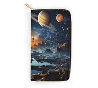 Planets Stars And Milky Way Galaxy Leather Wallet, Bifold Stylish Wallets, Credit Card Holder for Passport Covers, Purse Passport Bag for Men Women