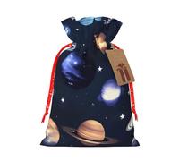 Planets Stars And Milky Way Galaxy Print Christmas Bag Drawstring Bags For Holiday Presents Xmas Sack Party Decor Gift