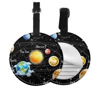 Planets Stars and Milky Way Galaxy Print Luggage Tag Round Leather Luggage Tag Easy Identification & Privacy Protection for Suitcases Easy to Identify Privacy Cover Id Label