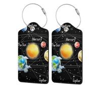 Planets Stars and Milky Way Galaxy Printing Luggage Tags for Suitcases Pu Leather Luggage Tags Privacy Flip Cover, Stainless Steel Loop & Waterproof Address Card (1pack/2pack/4pack)