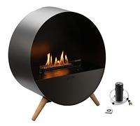 Planika - Bubble Wall & Floor - Freestanding Smart Ethanol Fireplace - Ventless, Remote Control, Clean-Burning, Automatic Refueling, Stainless Steel, Black