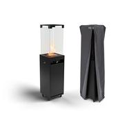 Planika - Faro - Portable Patio Heater - 8 KW Gas Propane Fireplace Outdoor, Garden (Black + Cover)