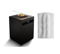 Planika Square Decorative Fire Pit for Garden with Protective Cover - Gas Operated in Black - Fireplace Patio Heater -, GO-SQ-00-K1