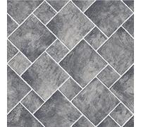 Plank & Tile Effect Flash Vinyl Flooring 2.3mm Realistic Foam Backed Lino Slip Resistant (Grey Stone Squares, 2m x 4m)