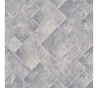 Plank & Tile Effect Flash Vinyl Flooring 2.3mm Realistic Foam Backed Lino Slip Resistant (Light Stone Squares, 2.5m x 2m)