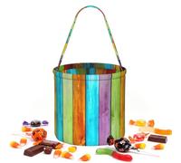 Planks In Carpentry Oak Timber Printed Round Candy Bags,Halloween Party | Handled Round Candy Bags In Lightweight Twill,Roomy For Sweets,Snacks,And Small Party Favors